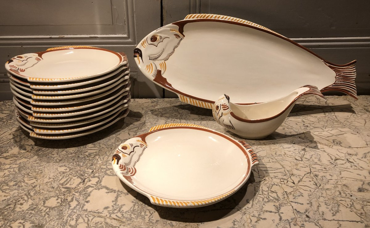 Service à poisson Henriot Quimper 14 pièces-photo-2