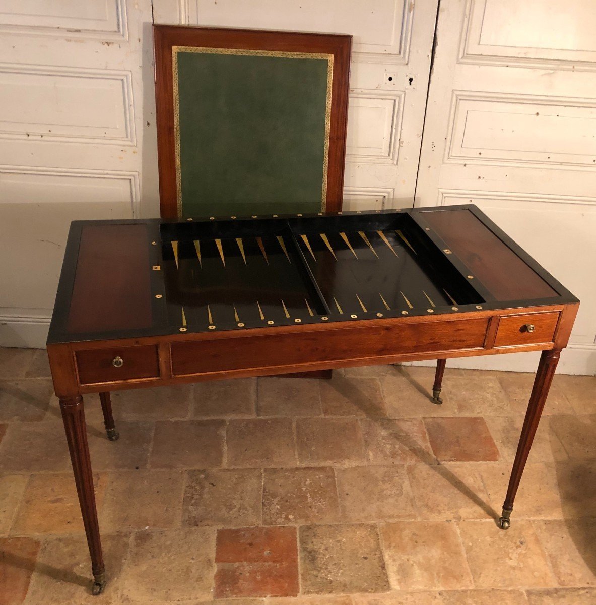 Table à Jeux, Tric Trac, Bureau Louis XVI Estampillée M. Ohneberg En Acajou-photo-3