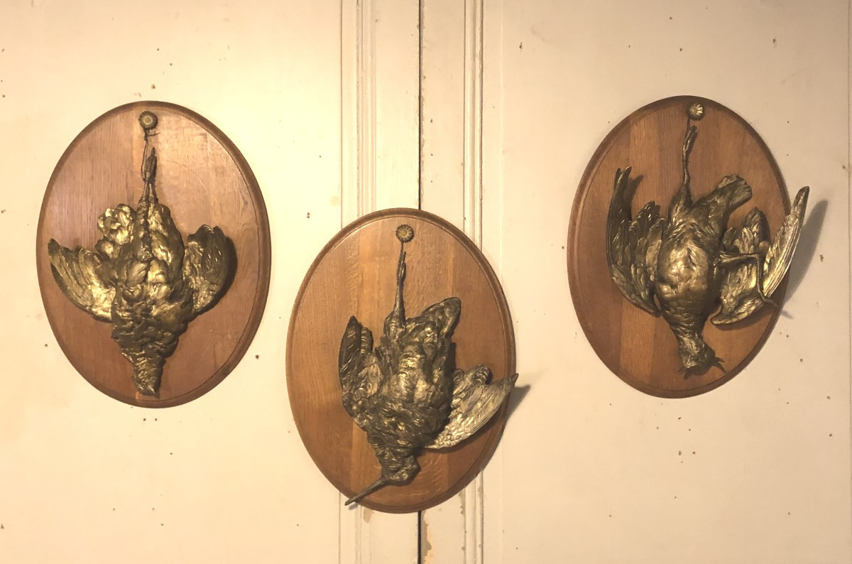 Set Of 3 Hunting Trophies After Jules Moigniez, 19th Century