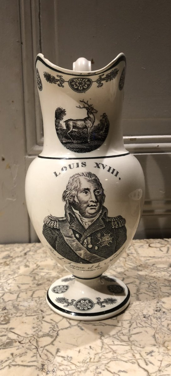 Broc &agrave; l&#039;effigie de Louis XVIII et bassin en fa&iuml;ence de Creil et Montereau  -photo-3