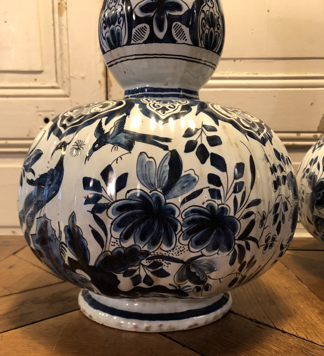 Pair Of Large White And Blue Delft Bottle Vases-photo-3