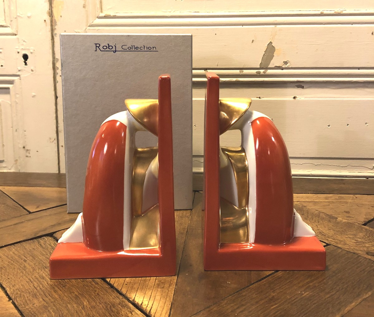 Paire de serres livres aux chinois Robj Art- dèco par Villeroy et Boch 