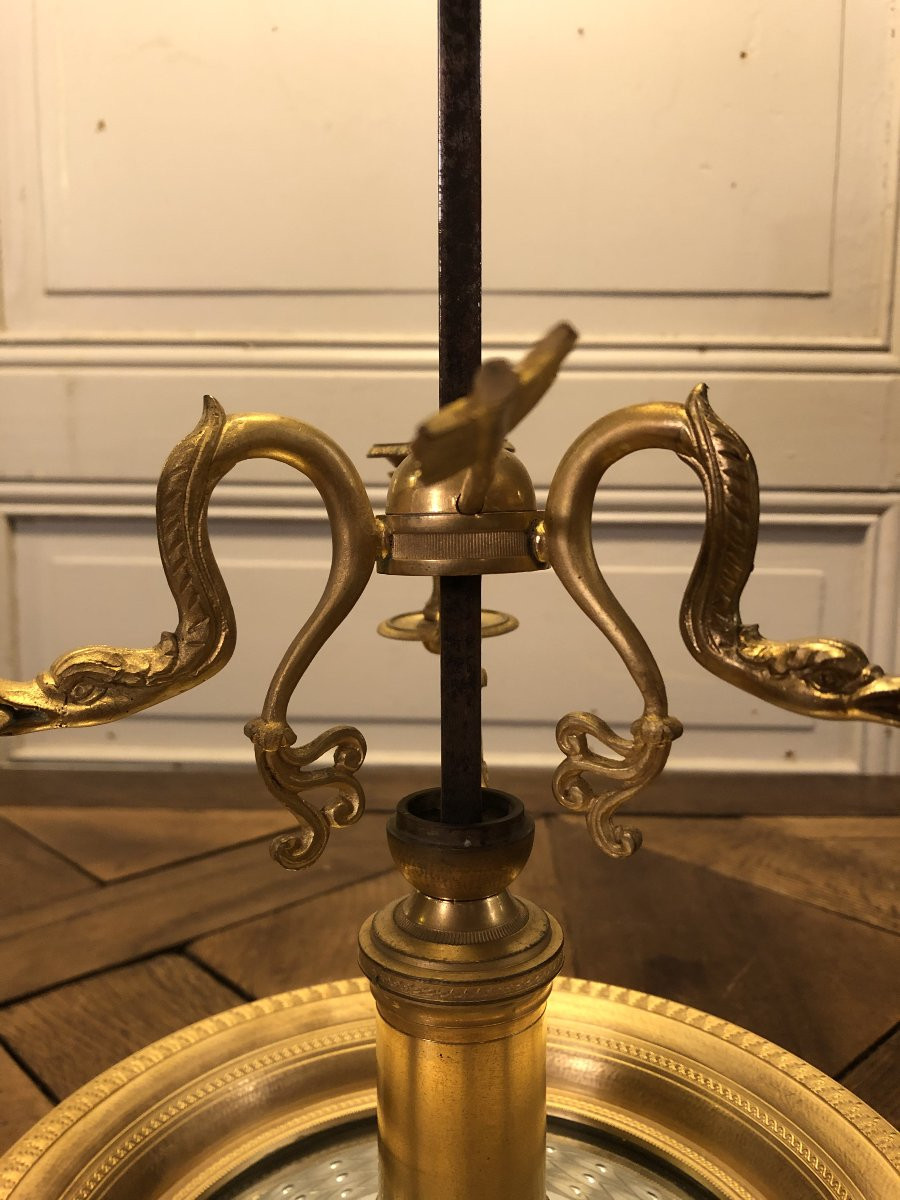 Lampe bouillotte Empire aux cygnes en bronze doré et miroir -photo-3