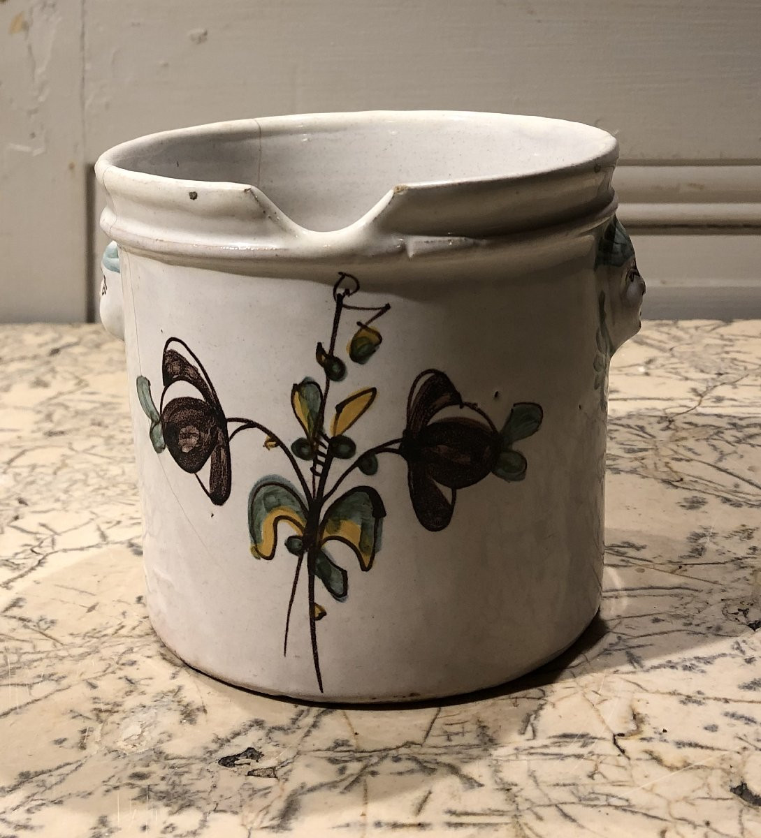 Rafraichissoir à verre en faïence à décor de fleurs XVIII° siècle -photo-4