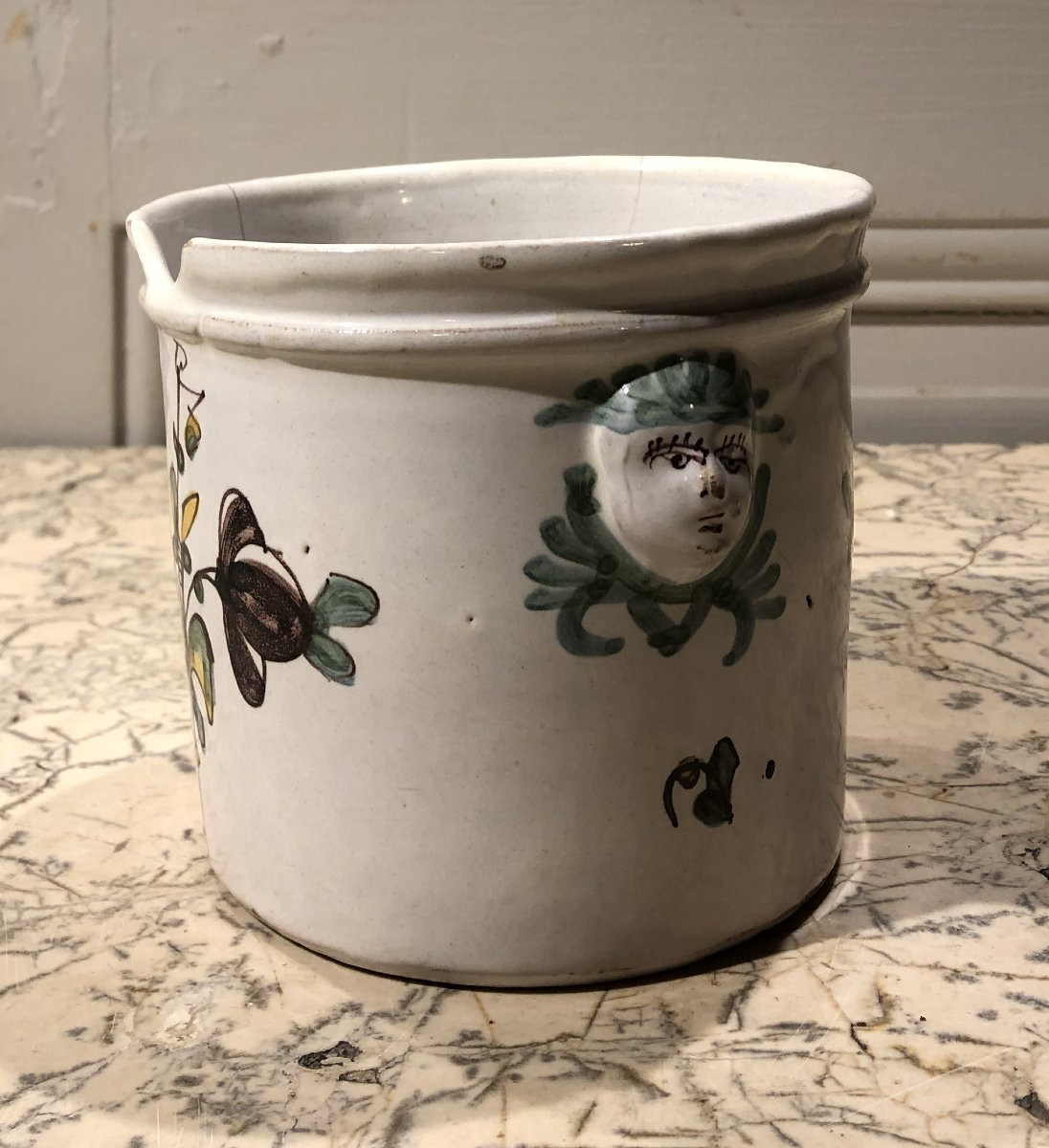 Rafraichissoir à verre en faïence à décor de fleurs XVIII° siècle -photo-1