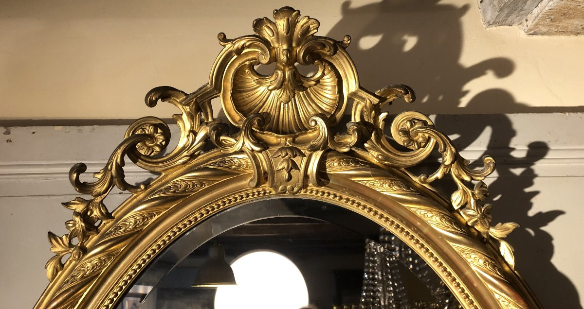 miroir médaillon Napoléon III en bois et stuc doré XIX° siècle -photo-2