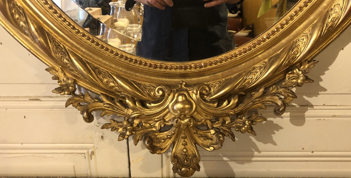 miroir médaillon Napoléon III en bois et stuc doré XIX° siècle -photo-3