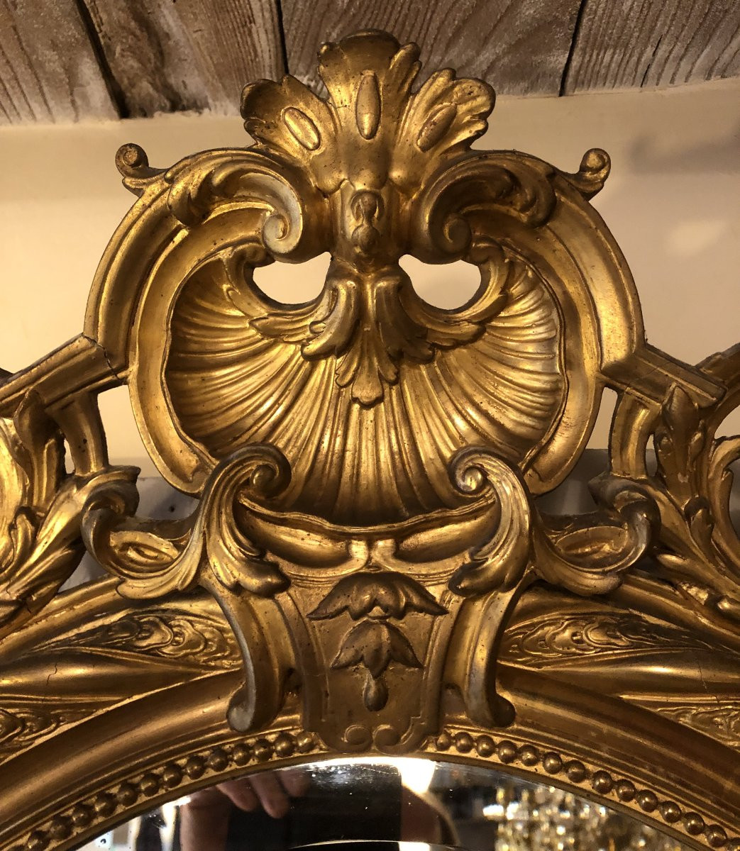 miroir médaillon Napoléon III en bois et stuc doré XIX° siècle -photo-4