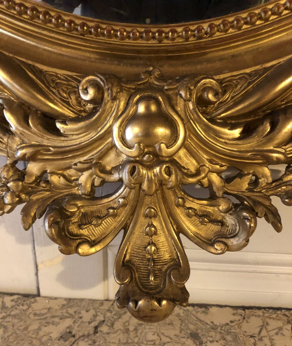 miroir médaillon Napoléon III en bois et stuc doré XIX° siècle -photo-1