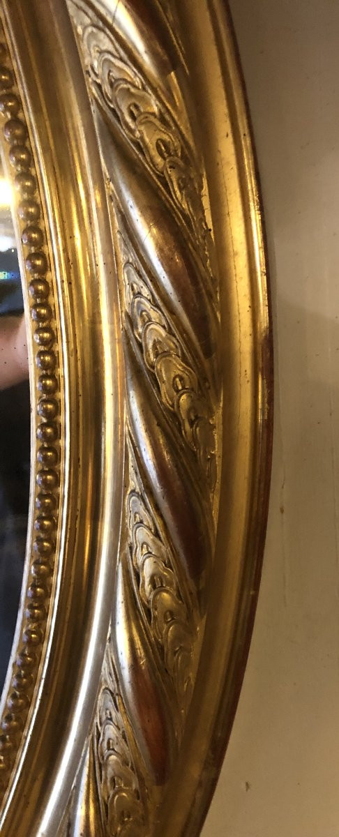 miroir médaillon Napoléon III en bois et stuc doré XIX° siècle -photo-2