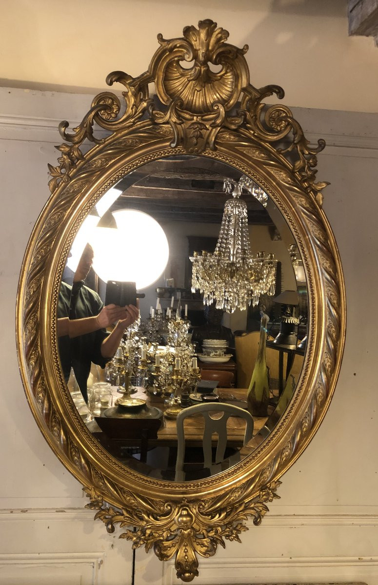 miroir médaillon Napoléon III en bois et stuc doré XIX° siècle -photo-3