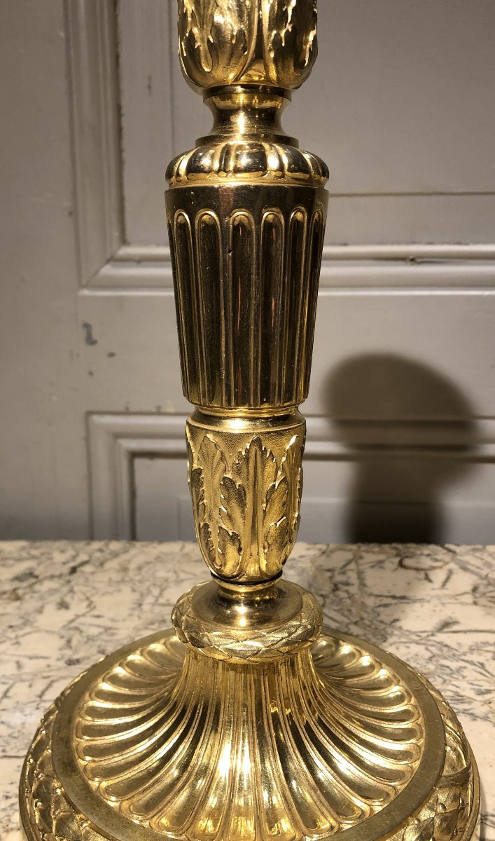 paire de flambeaux Louis XVI en bronze doré XVIII° siècle -photo-4