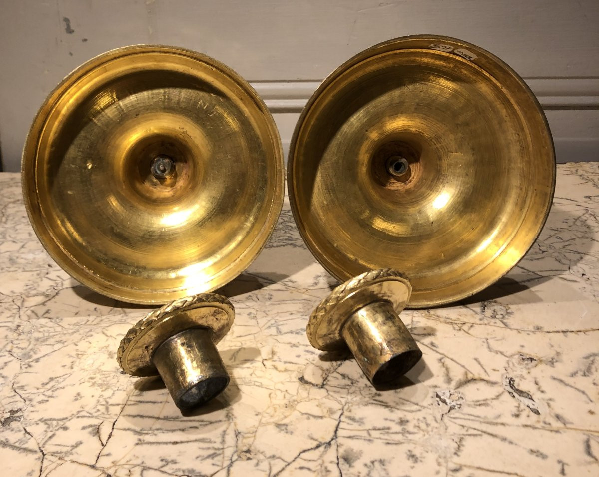 paire de flambeaux Louis XVI en bronze doré XVIII° siècle -photo-2