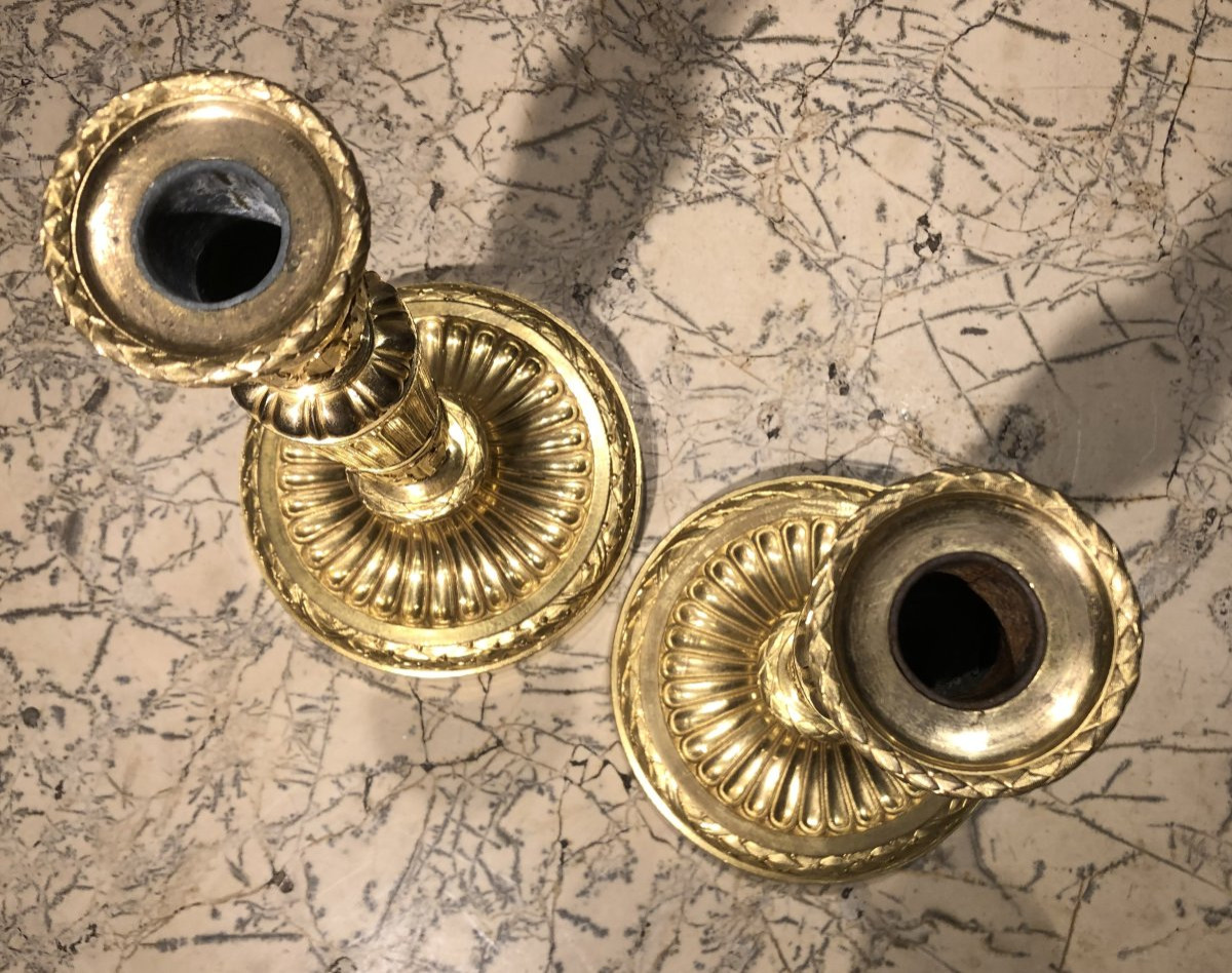 paire de flambeaux Louis XVI en bronze doré XVIII° siècle -photo-4