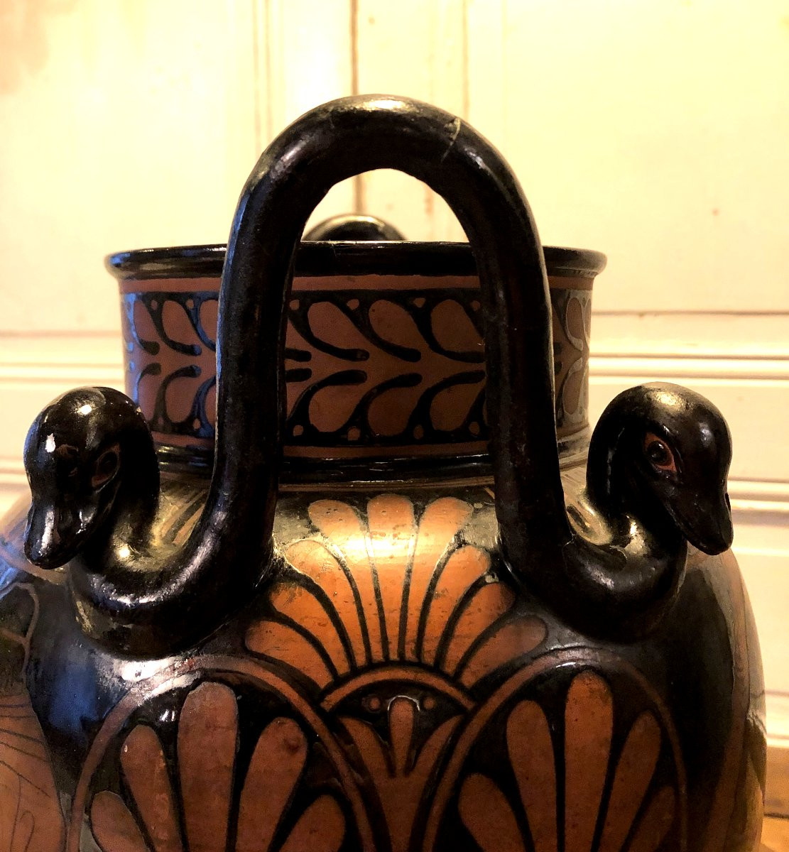 Paire de vases Etrusque en terre cuite peinte, Grand Tour XIX° siècle -photo-8