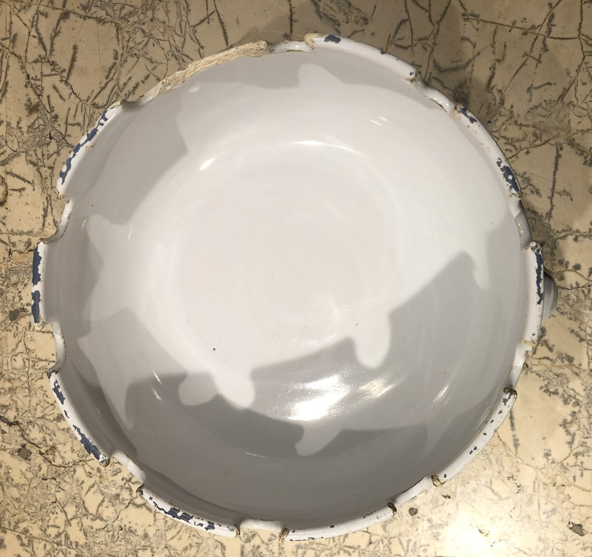 White Earthenware Bowl On A Pedestal With A Blue Rim, 18th Century -photo-3