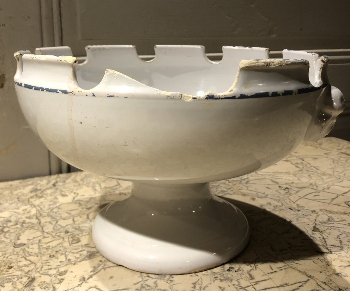 White Earthenware Bowl On A Pedestal With A Blue Rim, 18th Century -photo-4