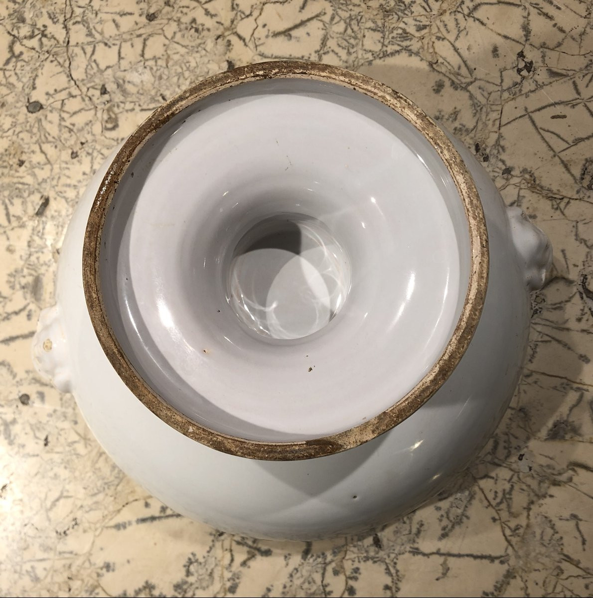 White Earthenware Bowl On A Pedestal With A Blue Rim, 18th Century -photo-5