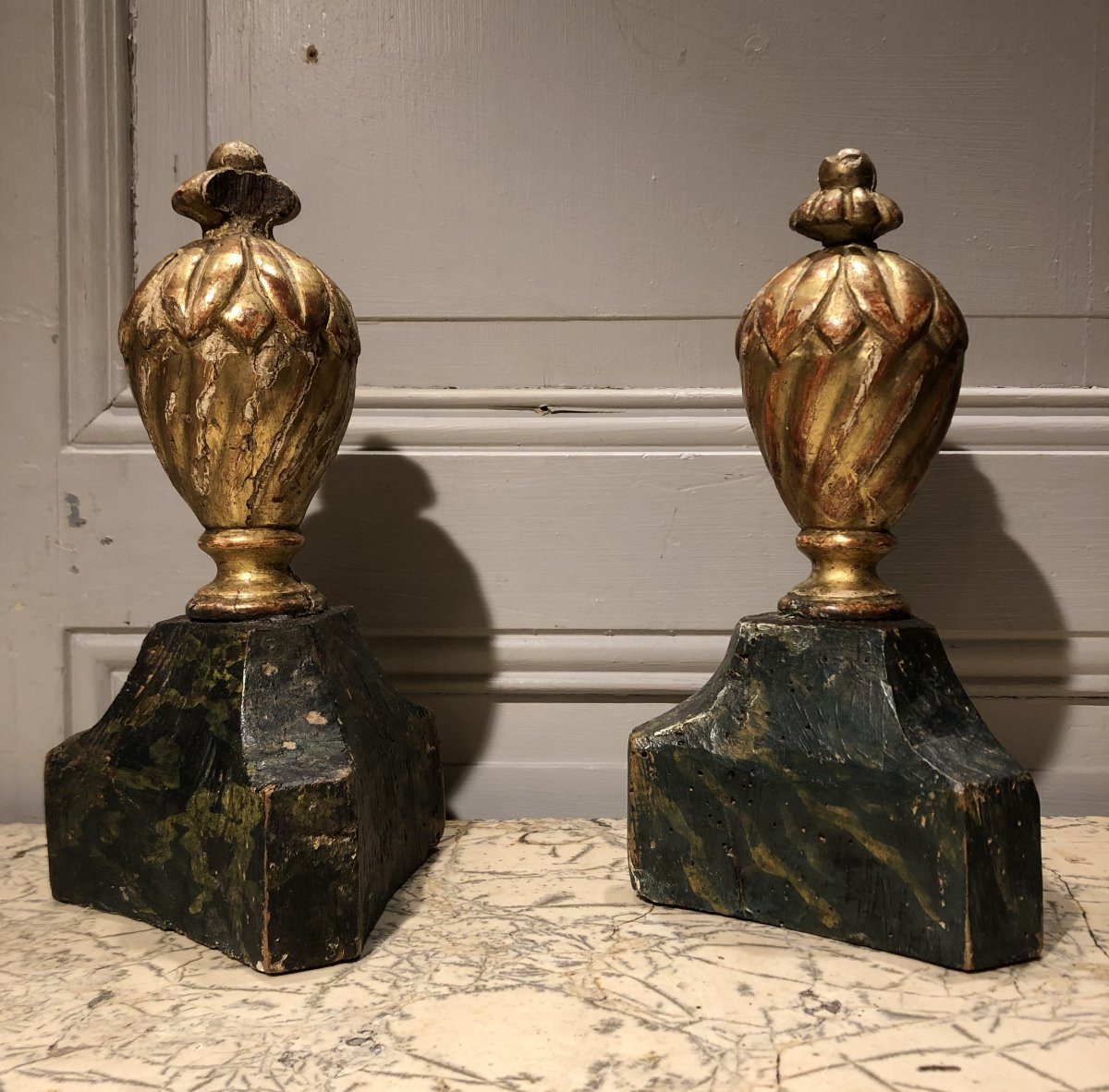 Pair Of Louis XVI Gilded Wood Pots, 18th Century -photo-4