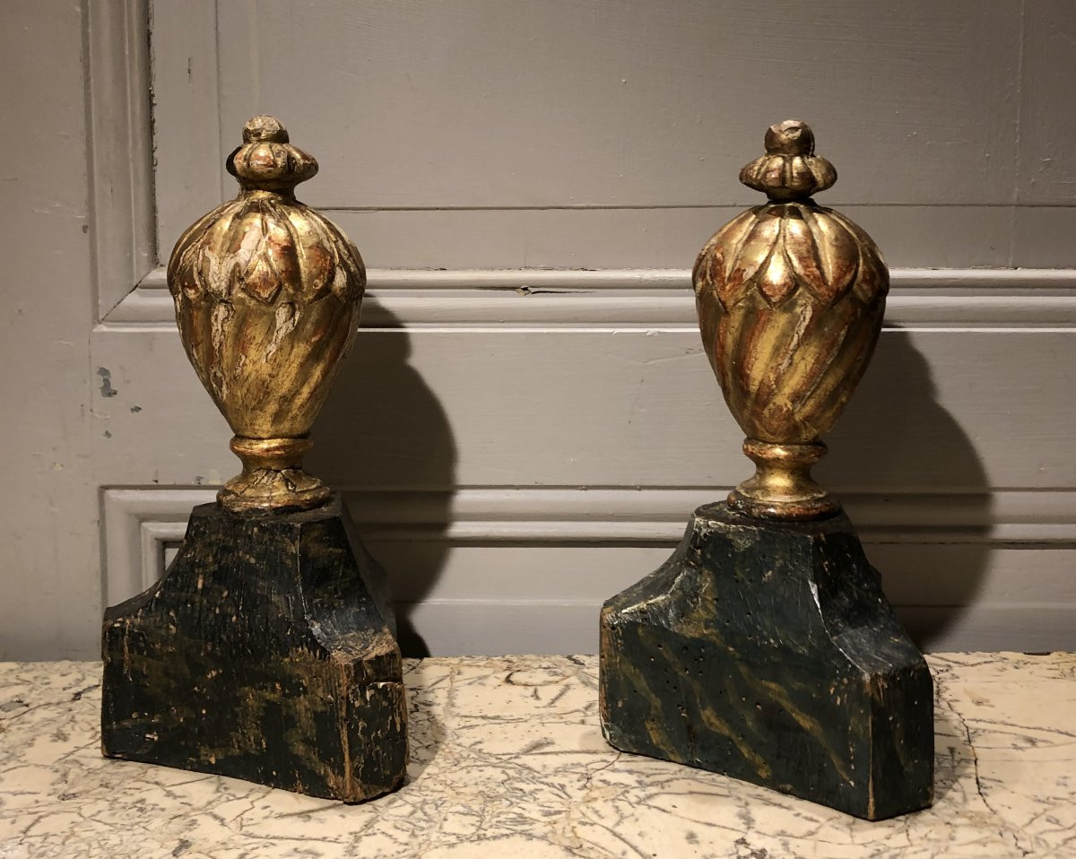 Pair Of Louis XVI Gilded Wood Pots, 18th Century -photo-1
