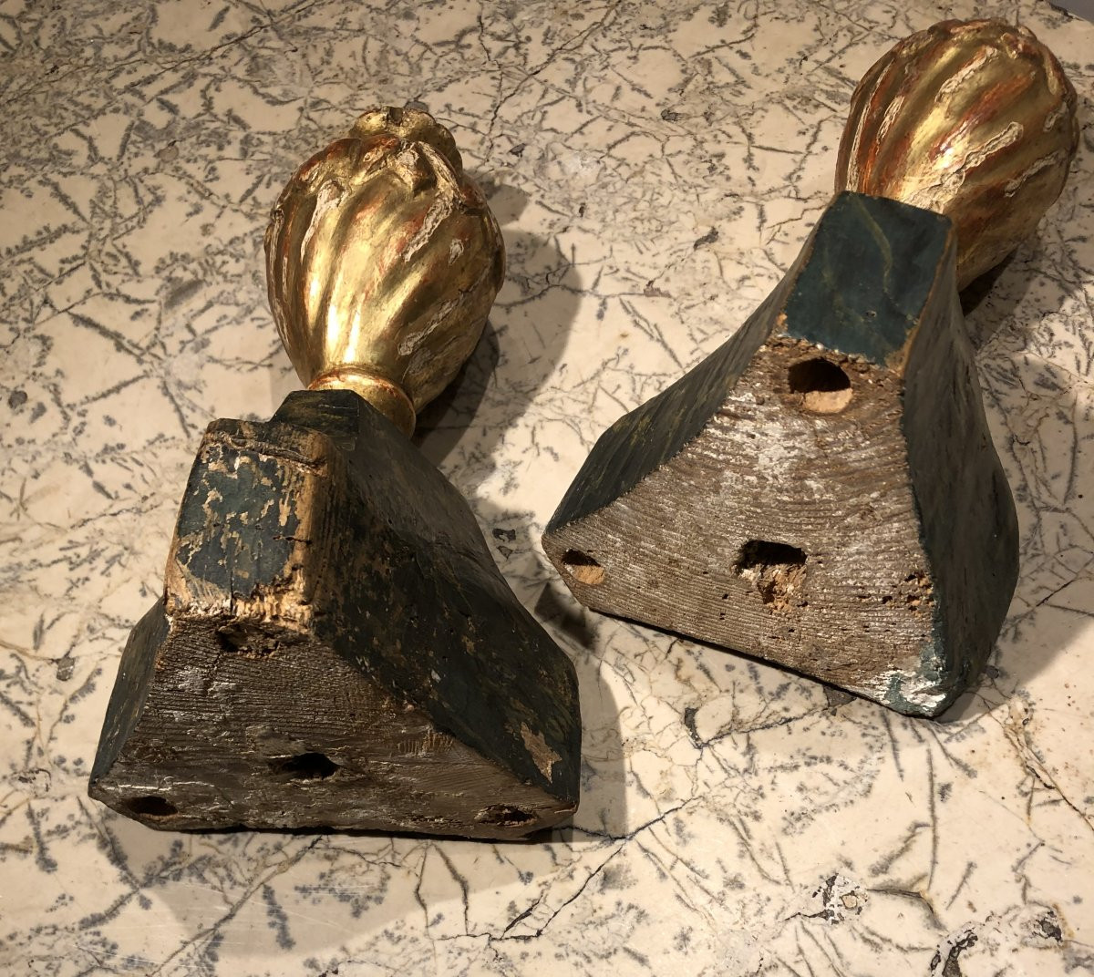Pair Of Louis XVI Gilded Wood Pots, 18th Century -photo-6