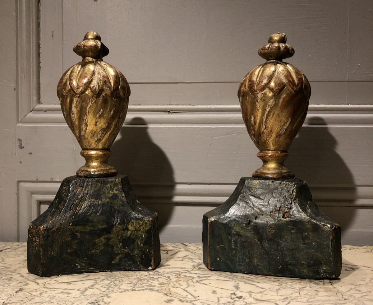 Pair Of Louis XVI Gilded Wood Pots, 18th Century -photo-7