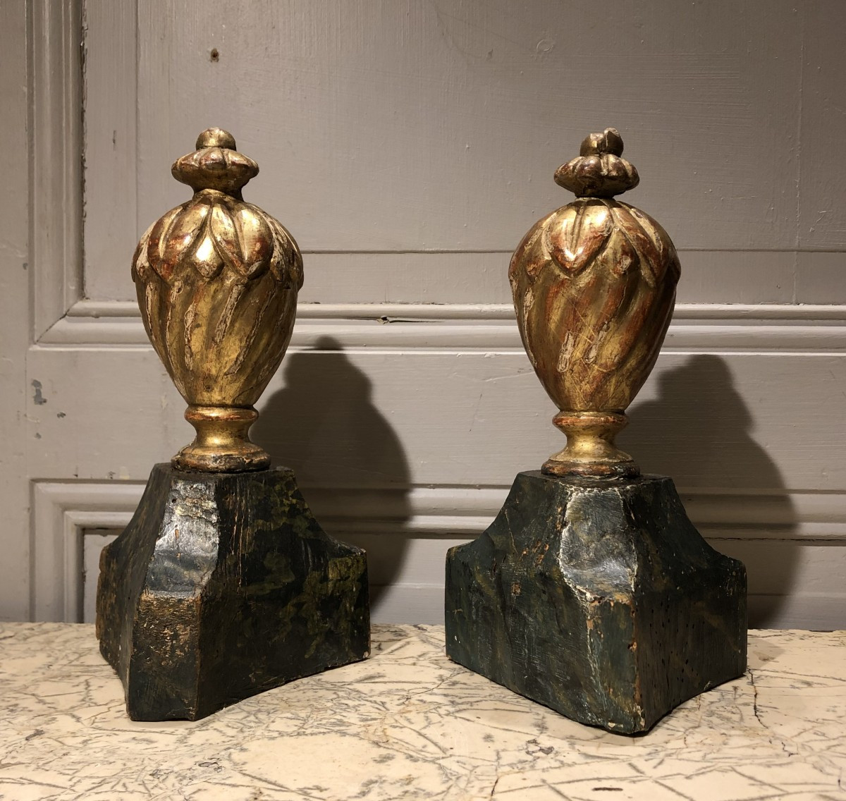 Pair Of Louis XVI Gilded Wood Pots, 18th Century 