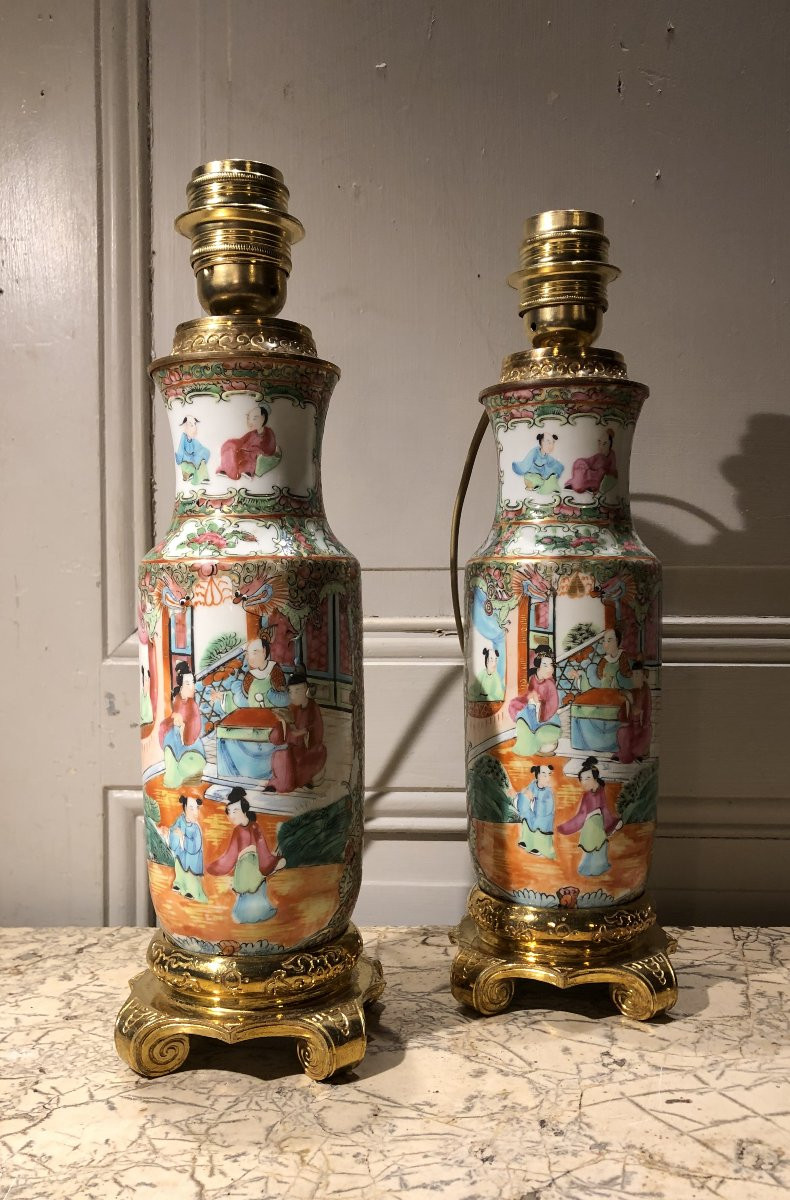 Pair Of Canton Porcelain And Gilt Bronze Lamps -photo-4