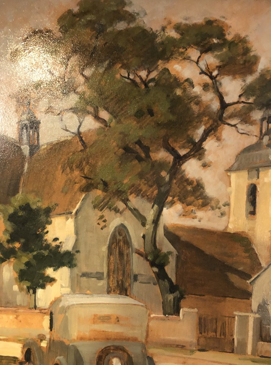 "Clocher de Percey" signé Robert Blot et daté 1942 huile sur panneau-photo-1