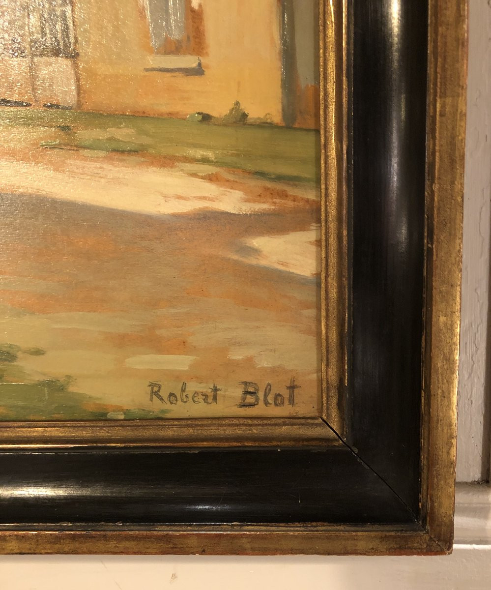 "Clocher de Percey" signé Robert Blot et daté 1942 huile sur panneau-photo-2