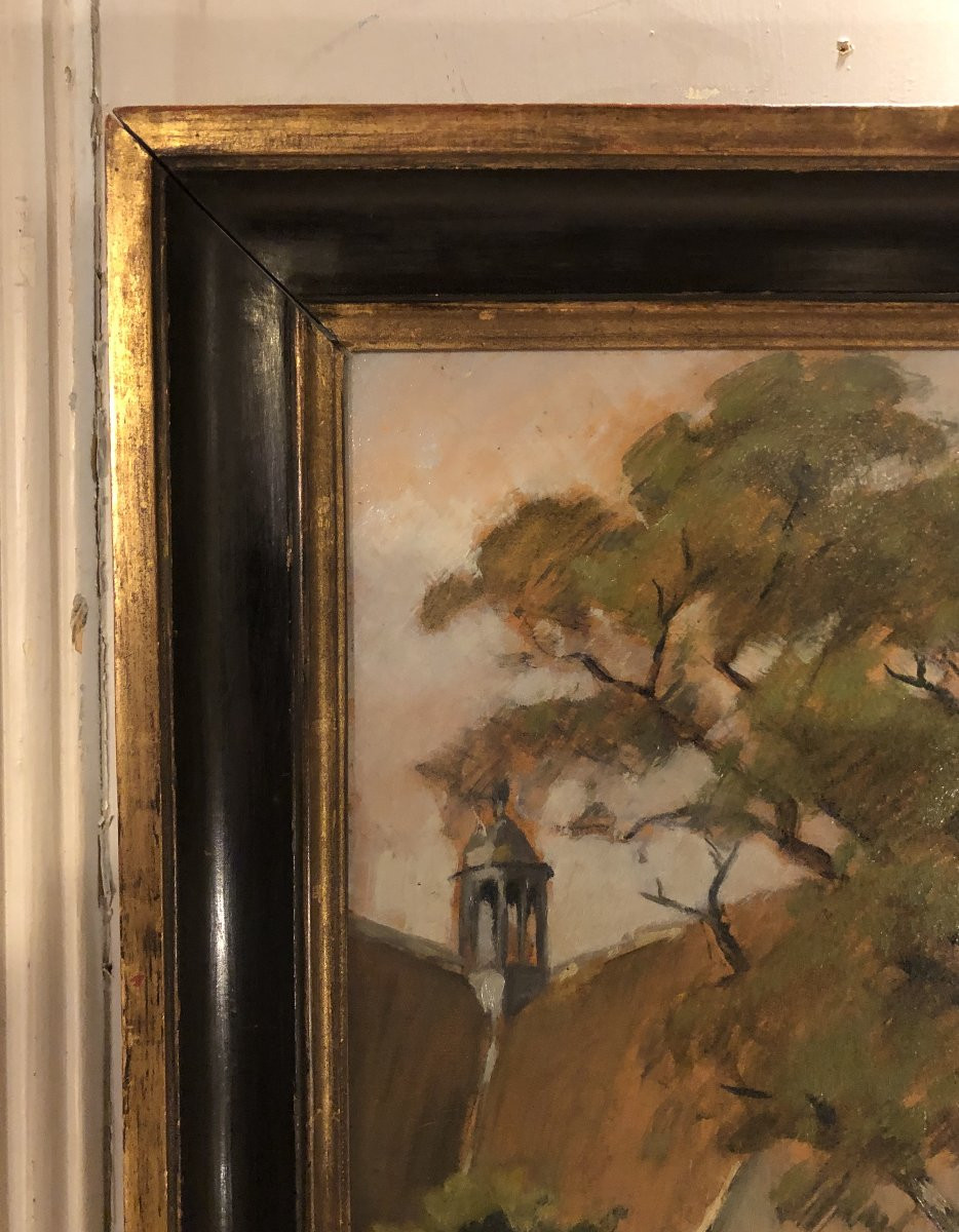 "Clocher de Percey" signé Robert Blot et daté 1942 huile sur panneau-photo-4