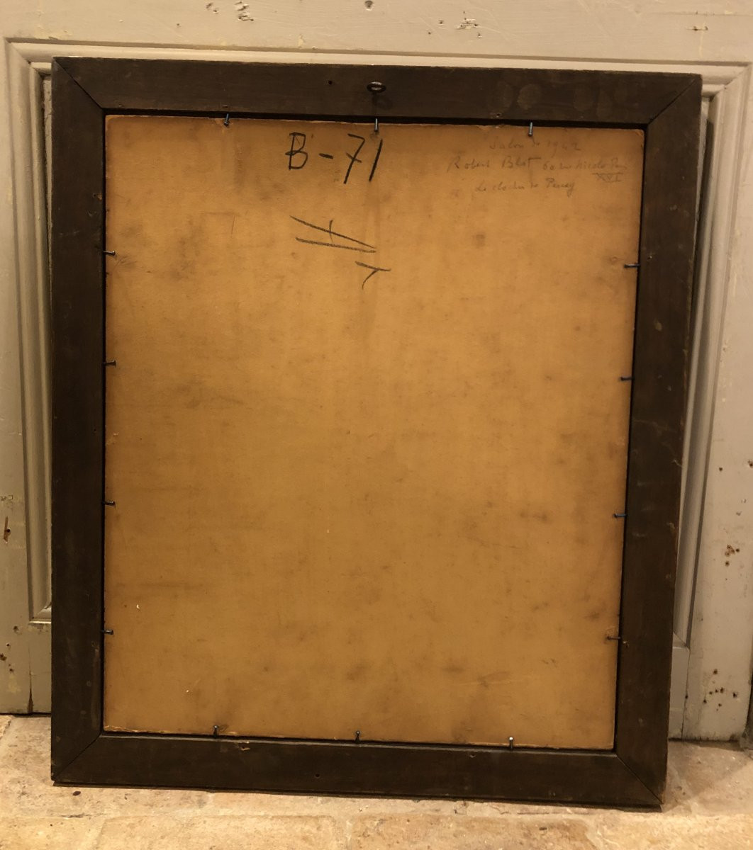 "Clocher de Percey" signé Robert Blot et daté 1942 huile sur panneau-photo-5