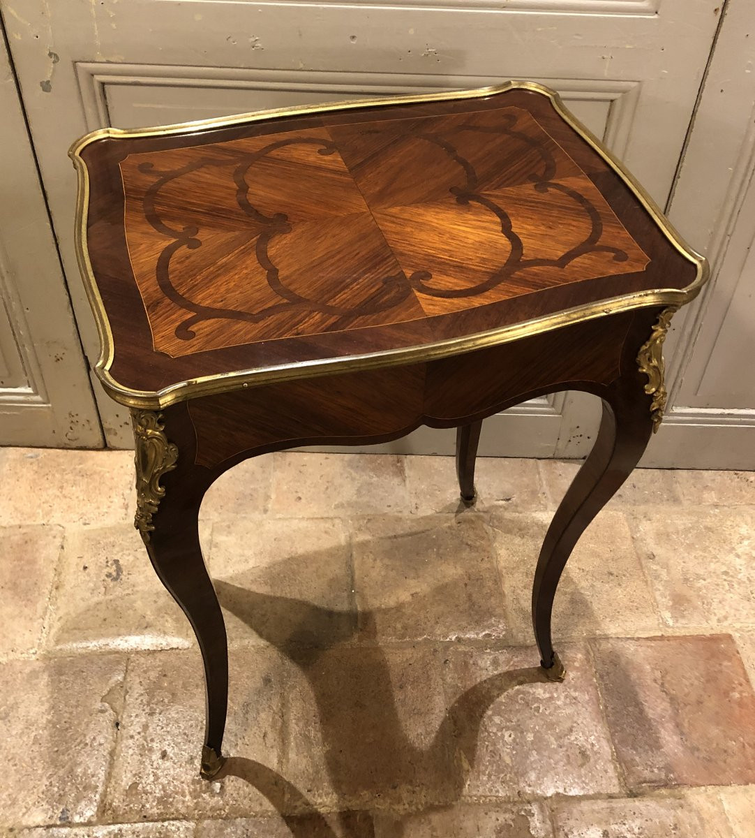 Louis XV Style Writing Table In Rosewood And Amaranth Marquetry, 18th Century-photo-2