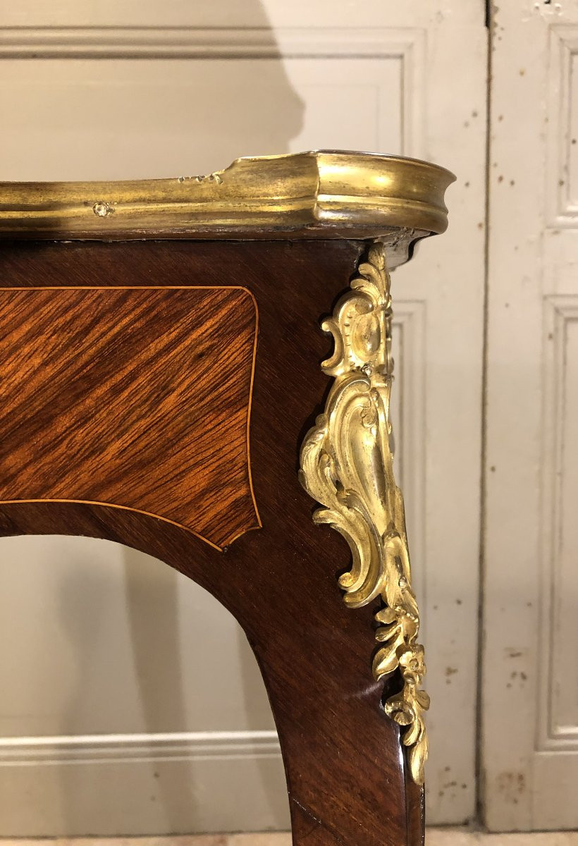 Louis XV Style Writing Table In Rosewood And Amaranth Marquetry, 18th Century-photo-3