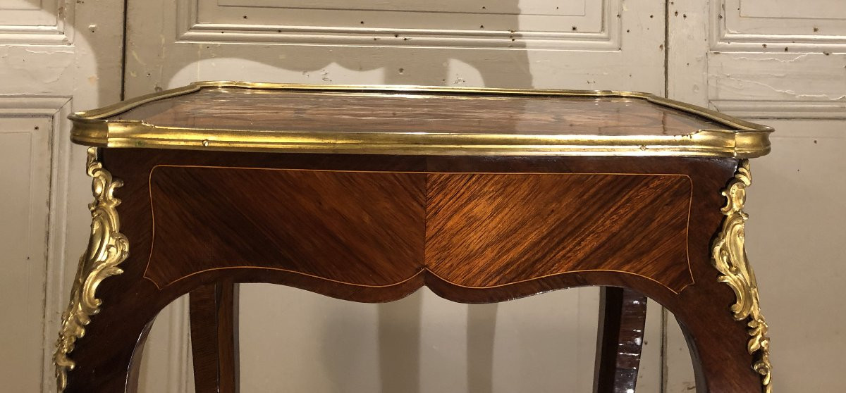 Louis XV Style Writing Table In Rosewood And Amaranth Marquetry, 18th Century-photo-5