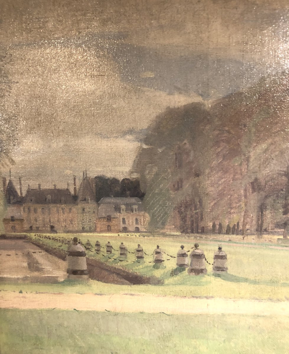 H/T "Château de Courances" signée A Karbowsky fin XIX° siècle -photo-2