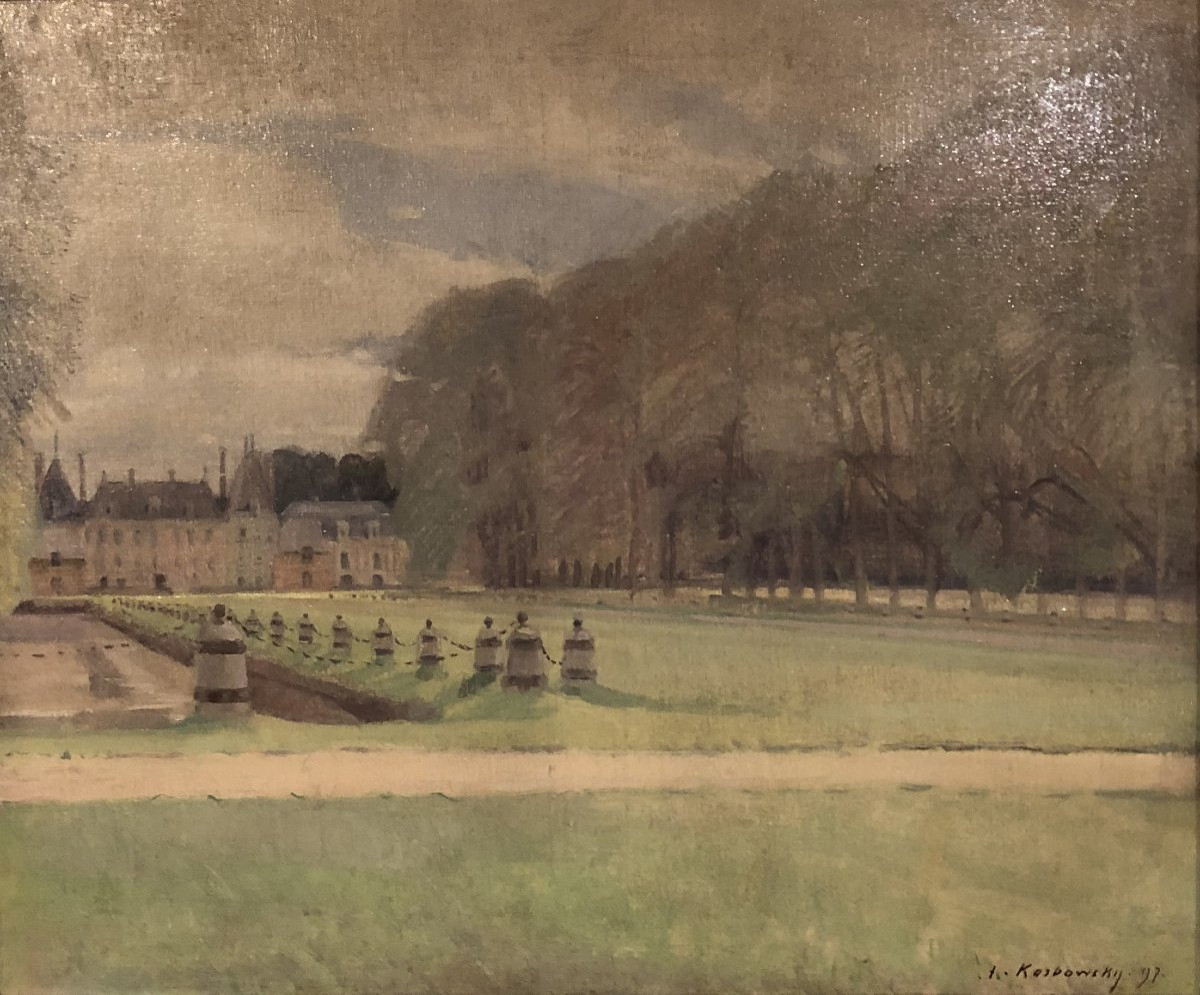 H/T "Château de Courances" signée A Karbowsky fin XIX° siècle -photo-2