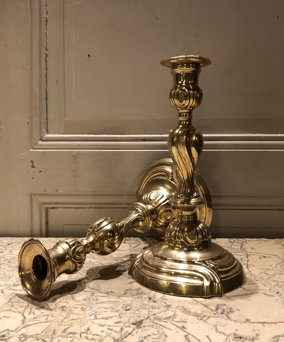 Pair Of Louis XV Bronze Candlesticks, 18th Century -photo-4