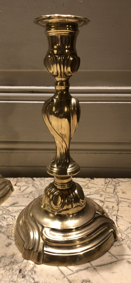 Pair Of Louis XV Bronze Candlesticks, 18th Century -photo-4