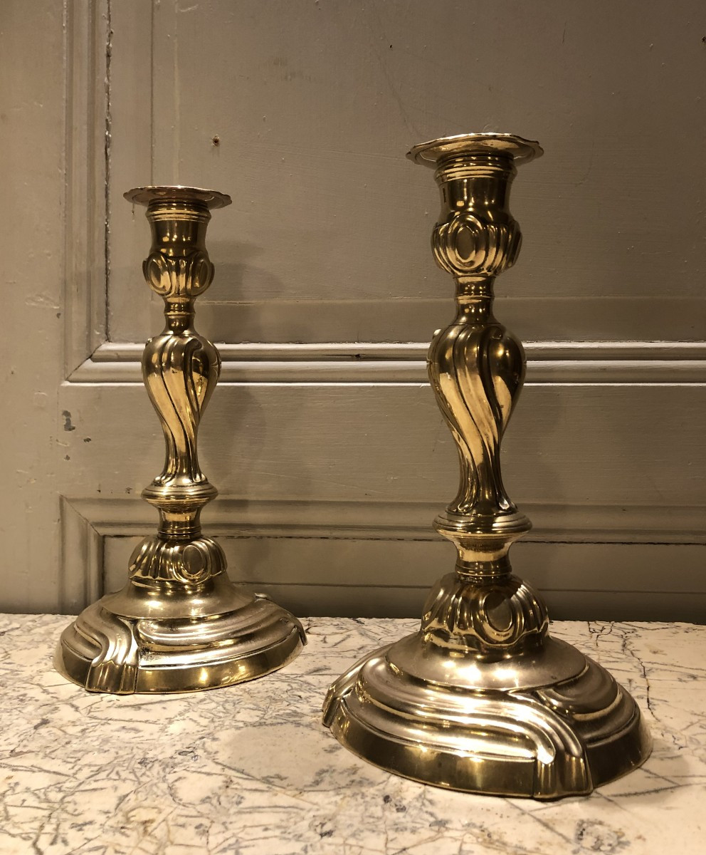 Pair Of Louis XV Bronze Candlesticks, 18th Century 