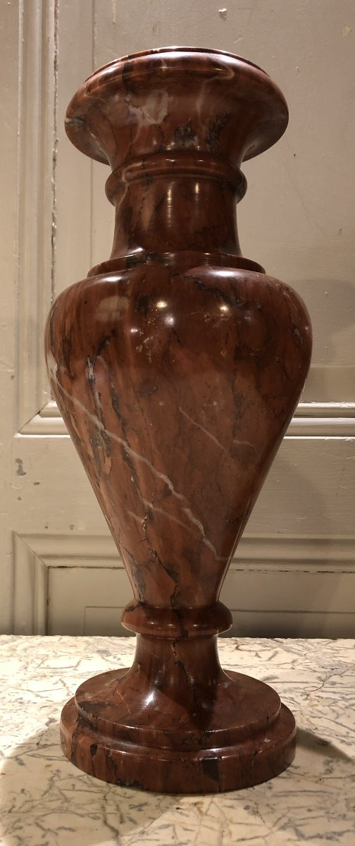 Pair Of Griotte Red Marble Vases In The Style Of Antiquity, 19th Century -photo-1