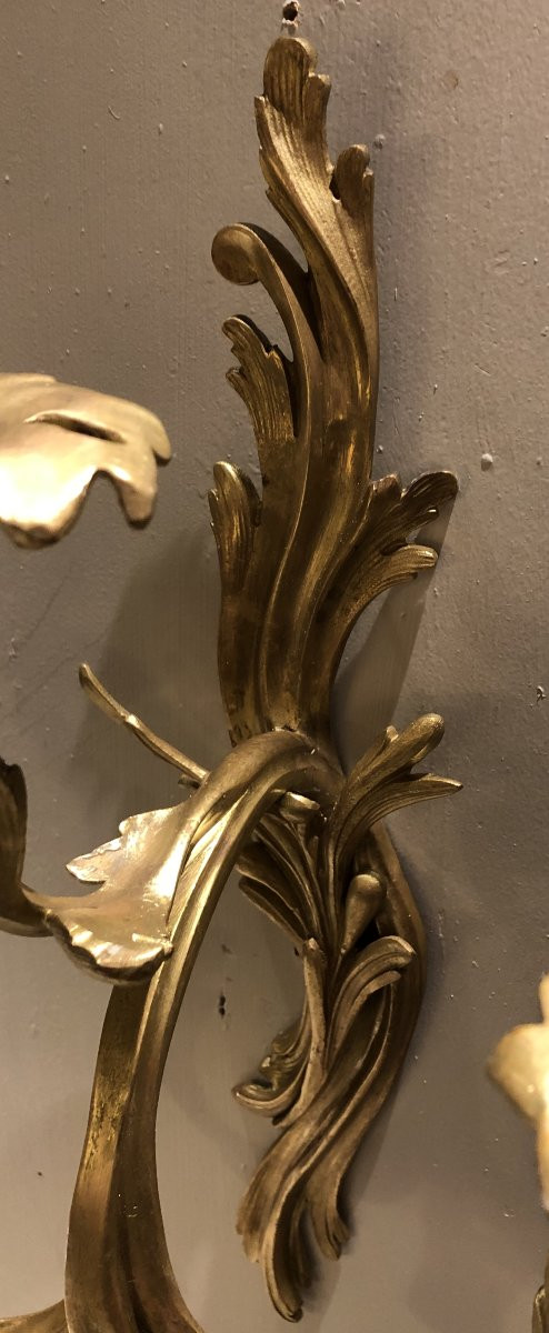 Pair Of Louis XV Style Gilt Bronze Wall Sconces With Four Lights -photo-4
