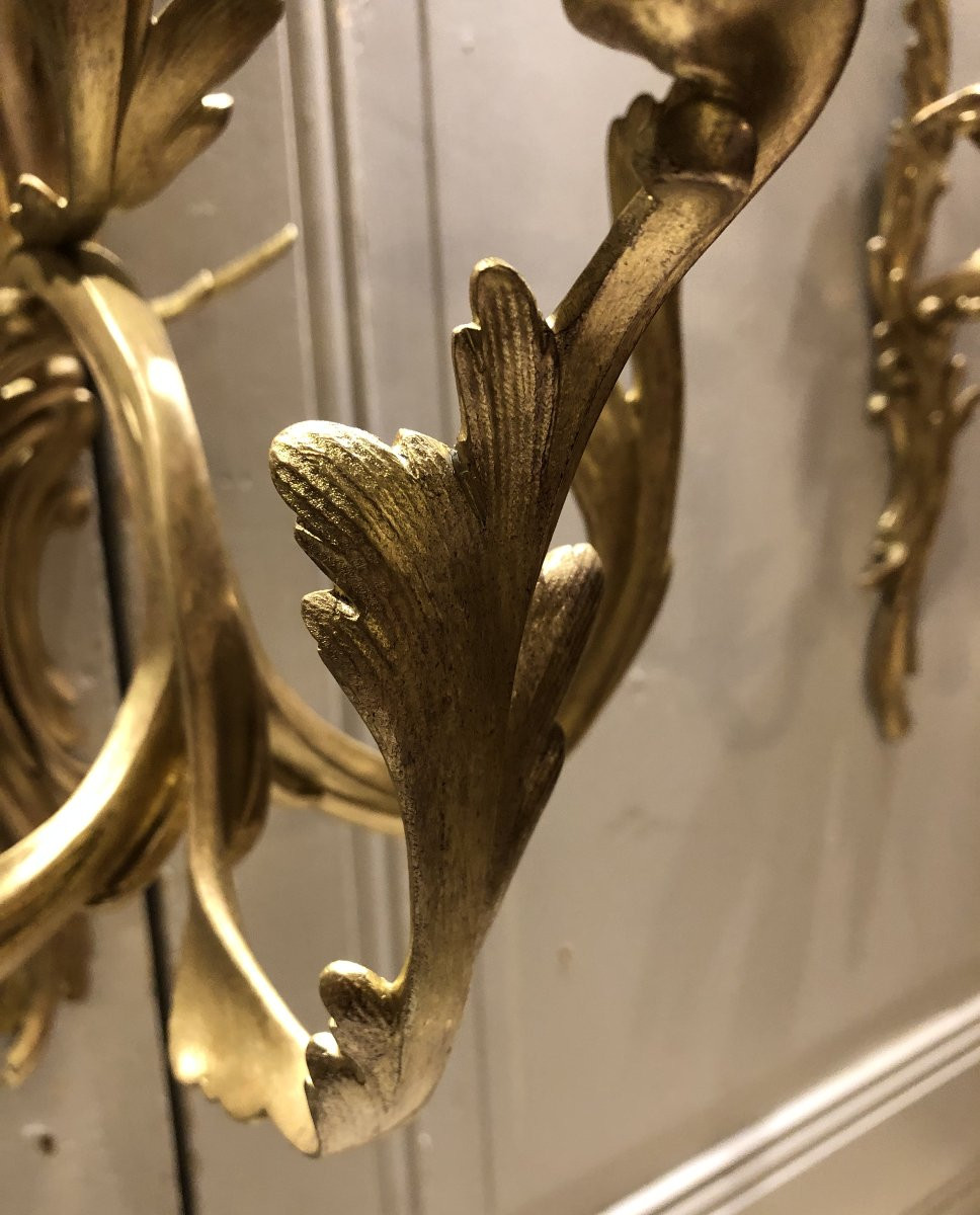 Pair Of Louis XV Style Gilt Bronze Wall Sconces With Four Lights -photo-4