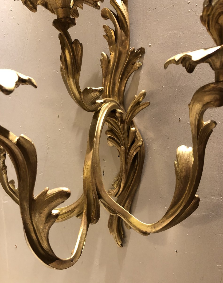 Pair Of Louis XV Style Gilt Bronze Wall Sconces With Four Lights -photo-6