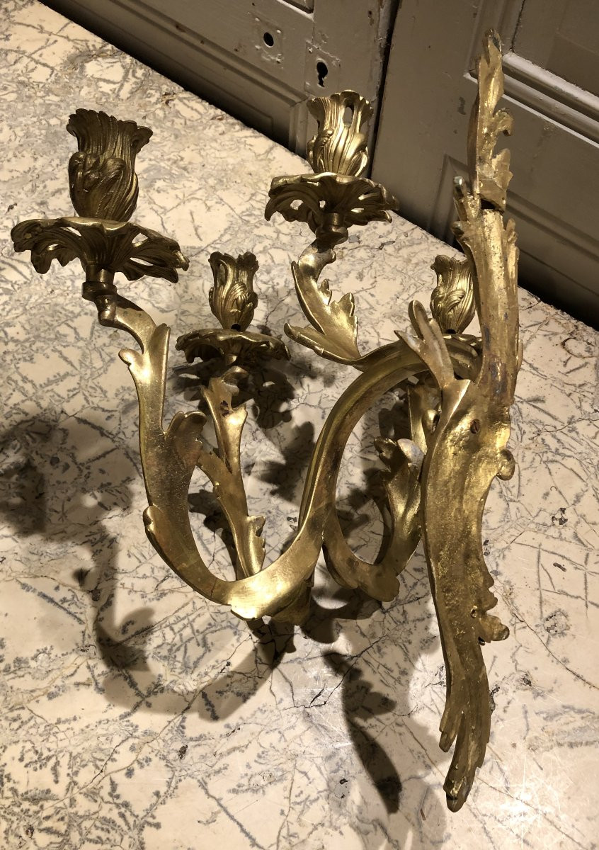 Pair Of Louis XV Style Gilt Bronze Wall Sconces With Four Lights -photo-8