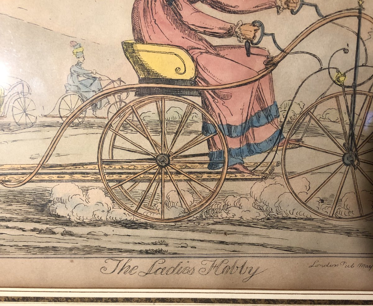 Draisienne, vélocipède, "The Ladies hobby" gravure colorée, caricatures vers 1820-photo-4