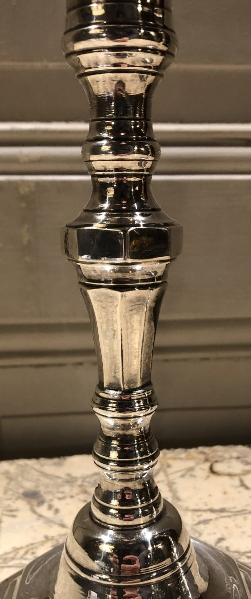 paire de flambeaux Louis XIV en métal argenté XVIII° siècle -photo-1