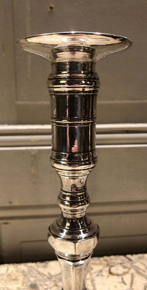 paire de flambeaux Louis XIV en métal argenté XVIII° siècle -photo-2