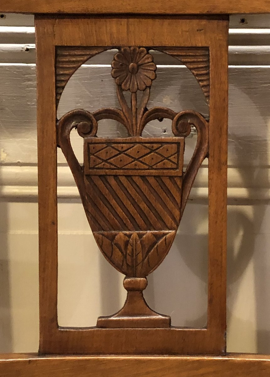 Suite Of 6 Empire Chairs With Etruscan Vase In Walnut 19th Century -photo-4