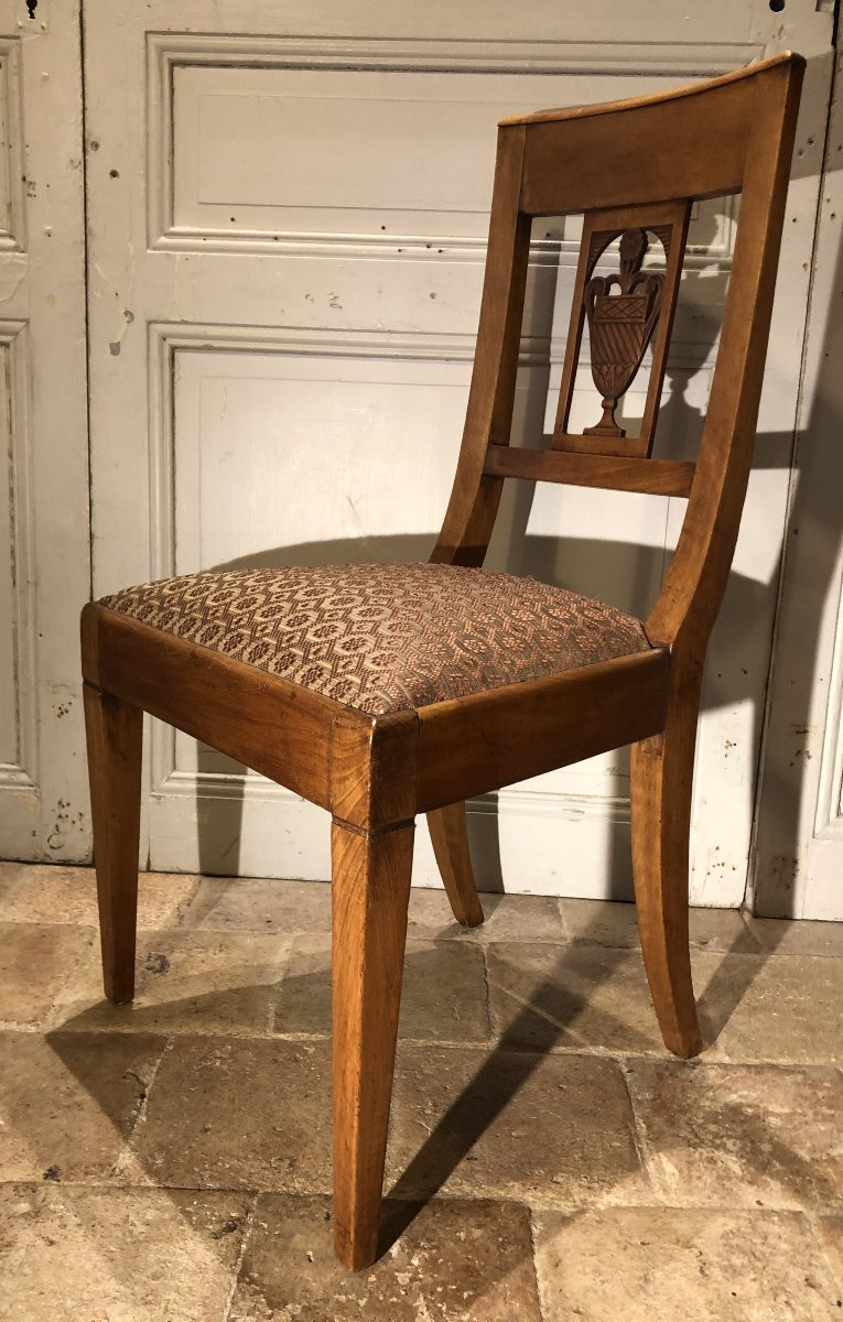 Suite Of 6 Empire Chairs With Etruscan Vase In Walnut 19th Century -photo-1